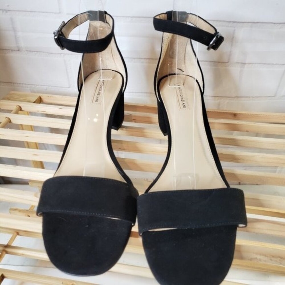 Antonio Melani Odella Black Suede Ankle Strap Block Heel Sandals Sz 12 - Picture 9 of 9